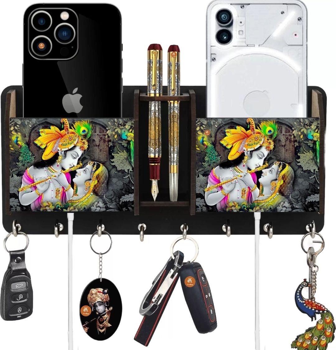 Radha Krishna wood key holder for home and Office décor Wood Key Holder-image-2