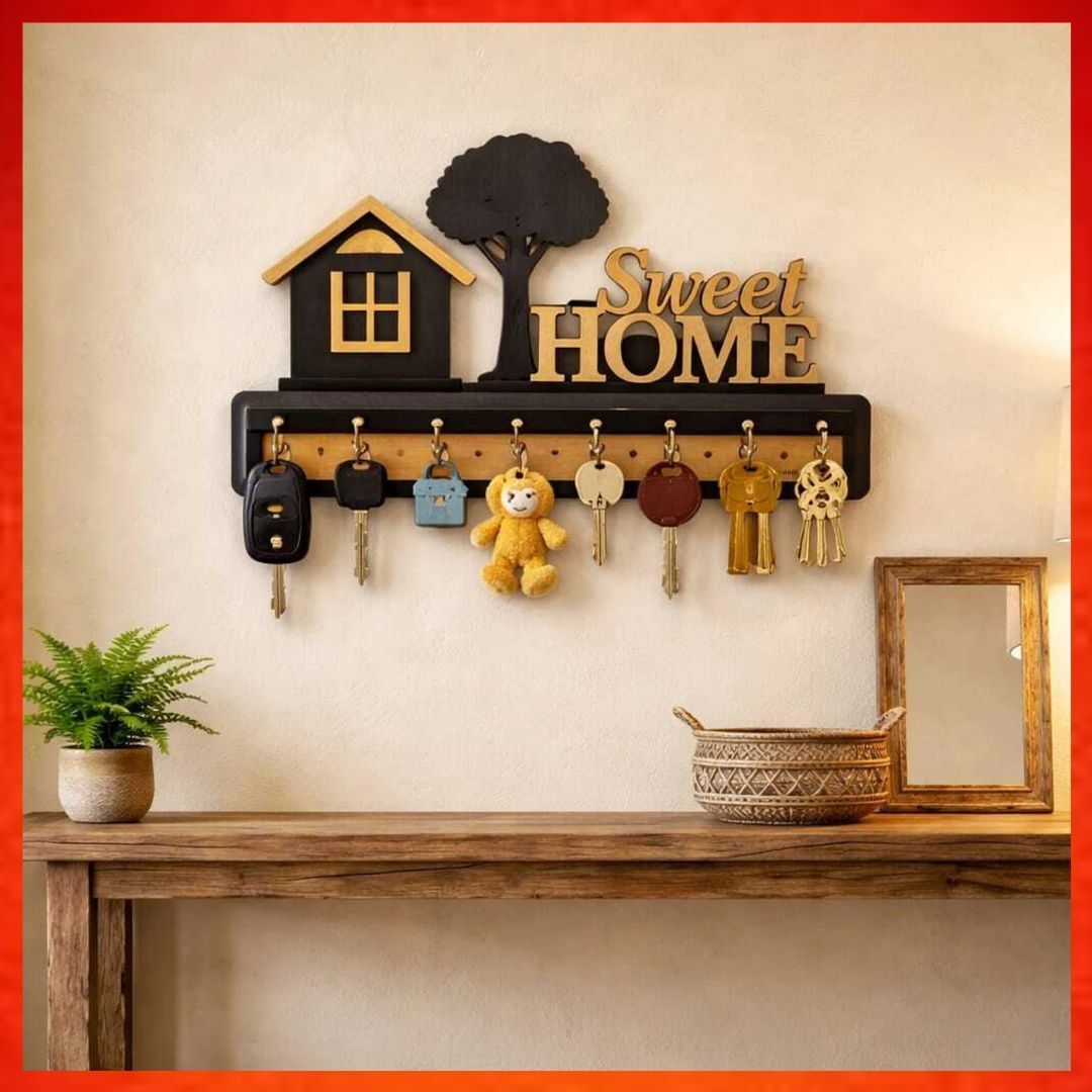 sundhi Sweet Home Decorative Wall Hanging Wooden Key Rack Wood Key Holder-picture-36