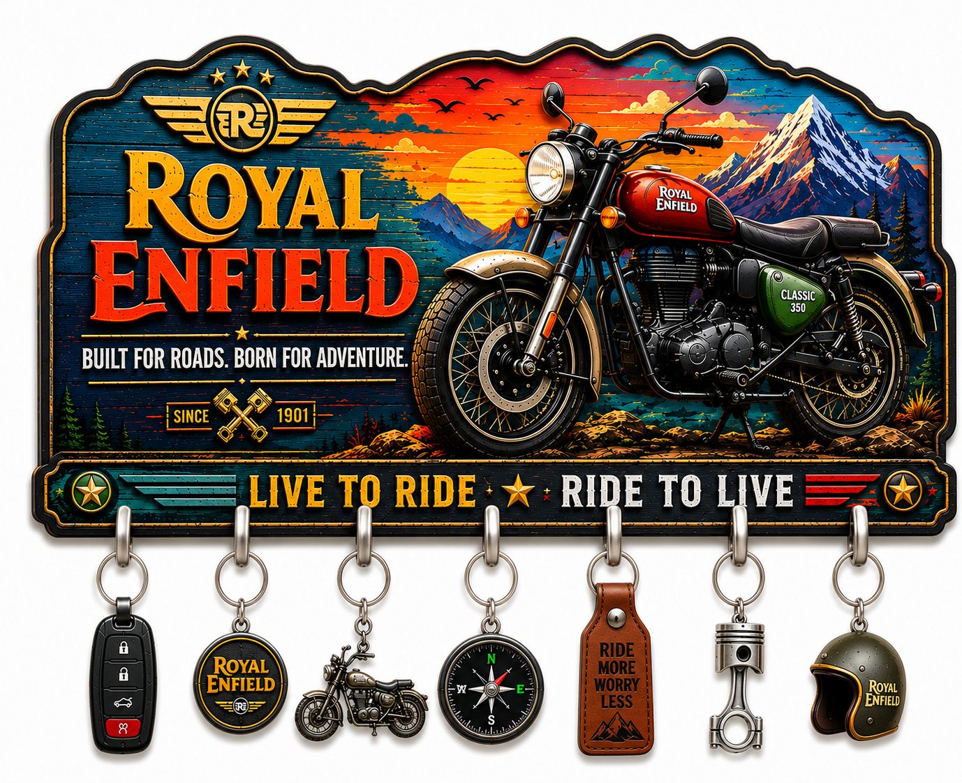 Royal Enfield Live to Ride Classic 7-Hook Key Holder Wood Key Holder-image-8
