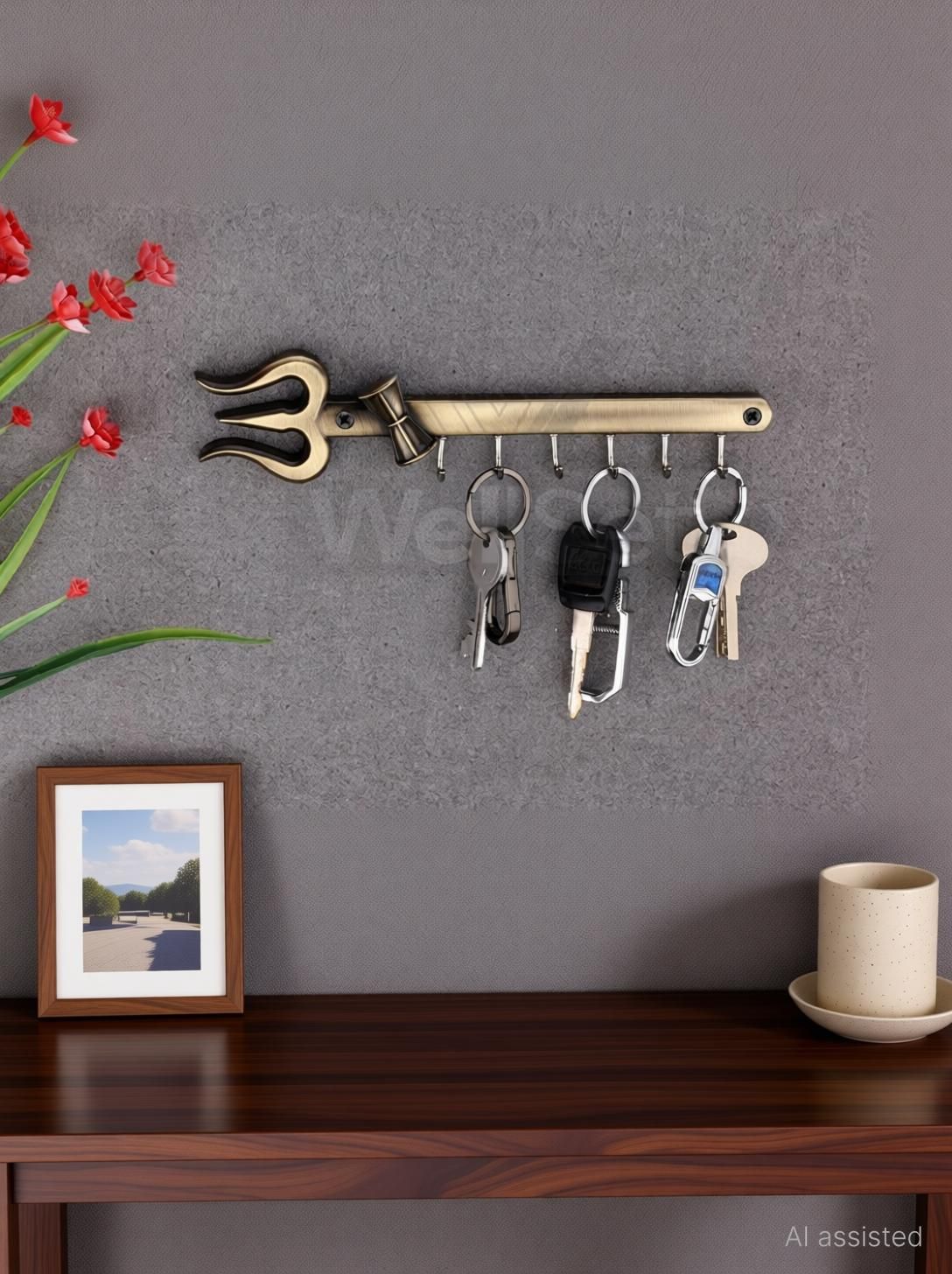 Mahadev Shiva Trishul Key Stand Metal | Mahakal Key Stand Brass Key Holder-image-44