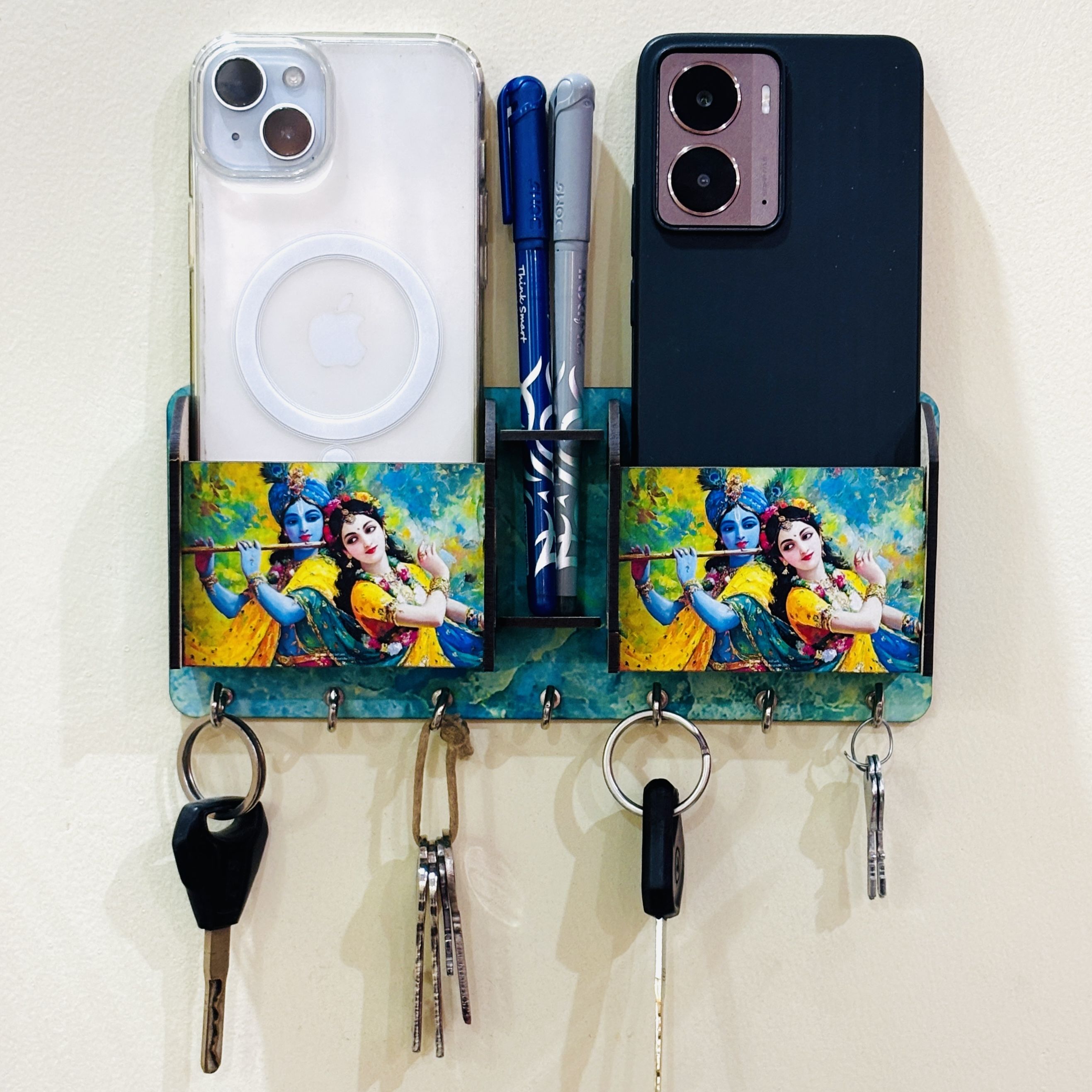MDF Wooden Wall Mounted Designer Key Holder & Mobile Storage Box Wood Key Holder-image-42