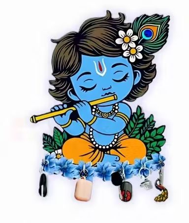 Kanha Ji MDF Wooden Wall Key Holder | Decorative Krishna Design Key Stand Wood Key Holder-image-17