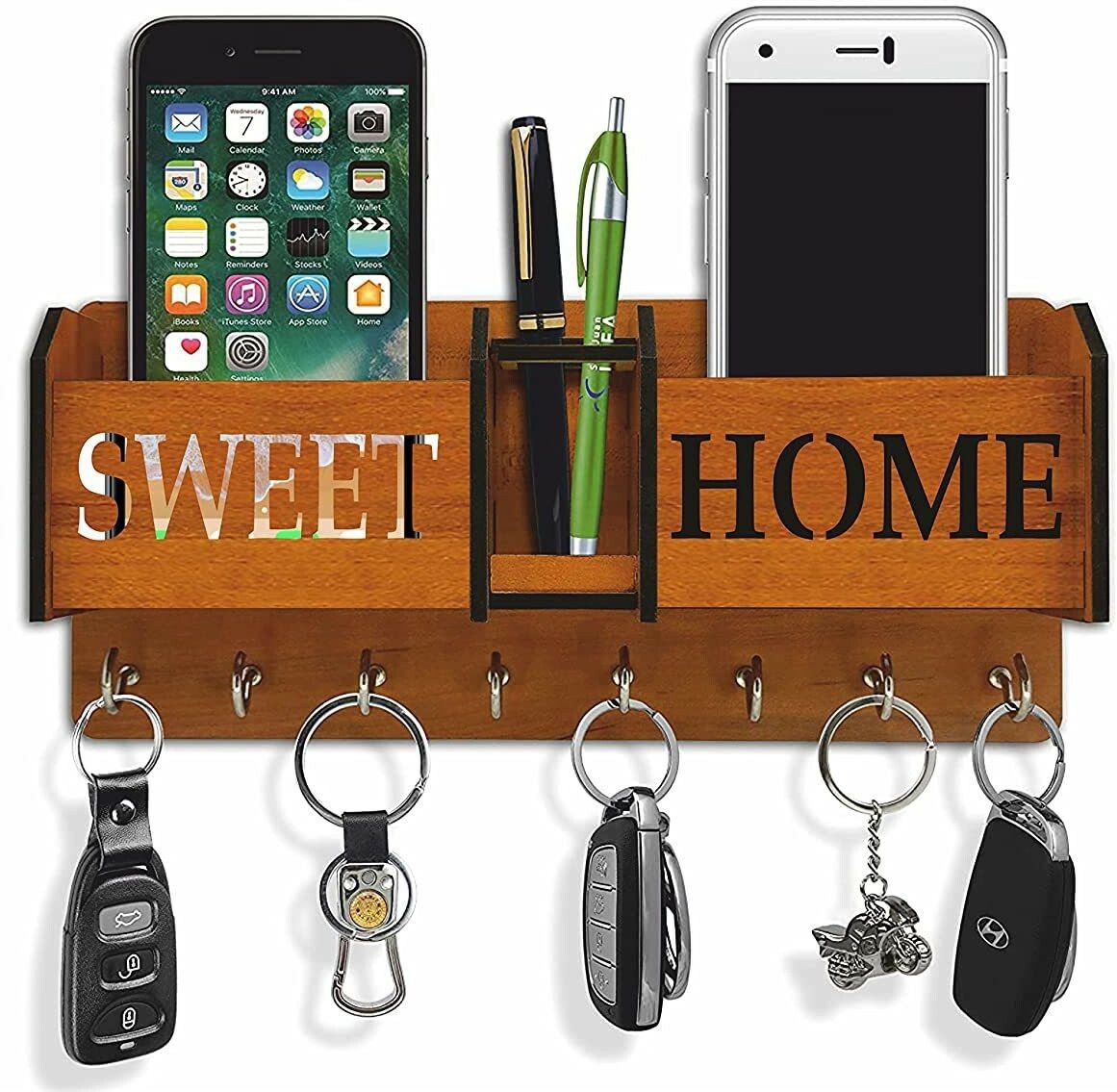 Sweet Home Wooden Key Holder with Mobile, Pen Stand for Room Decor Wood Key Holder-image-10