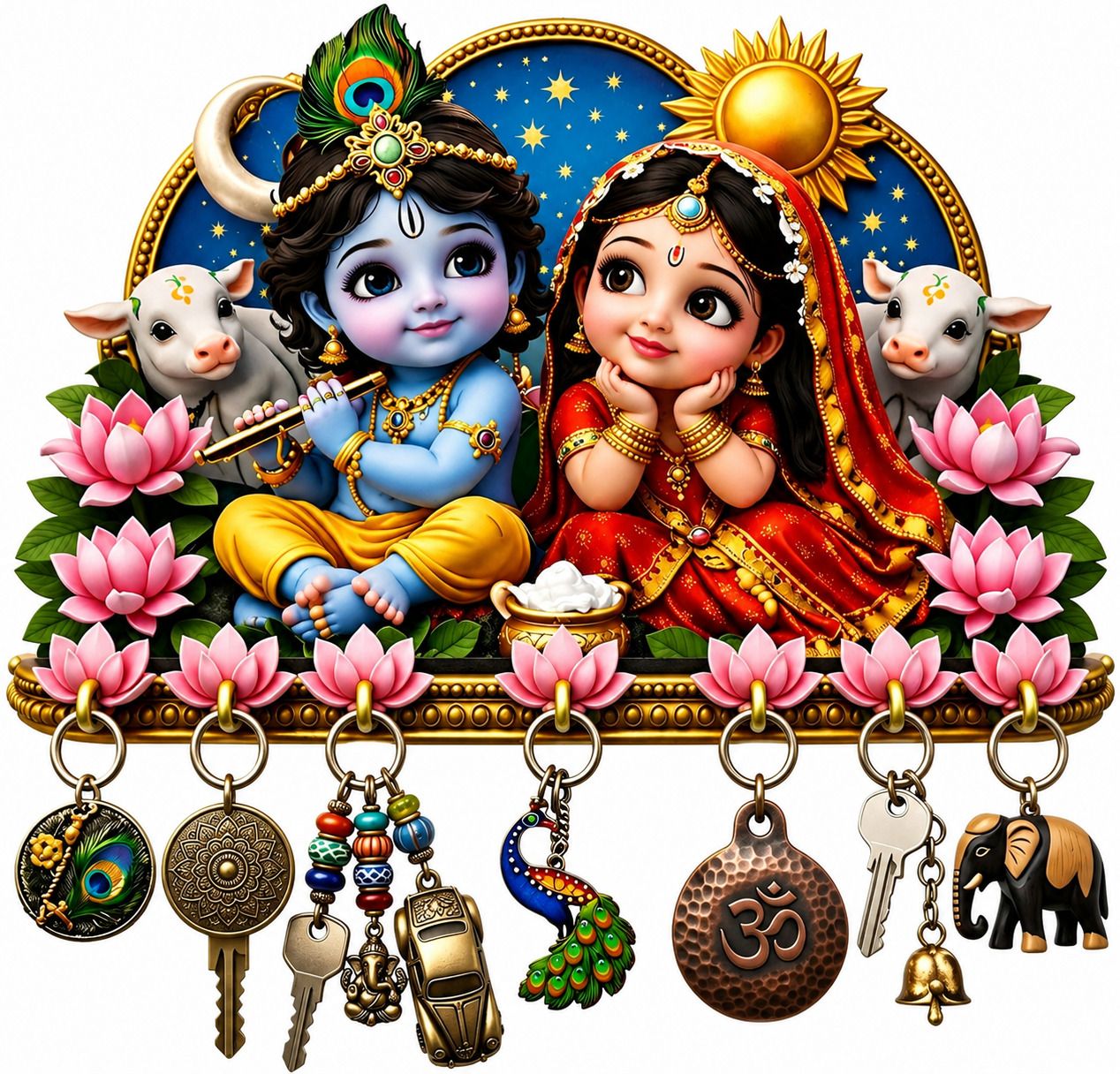 Radha Krishna Wall Mounted Key Hanger/Spritual Key Organizer for/ Wall decor Wood Key Holder-image-16