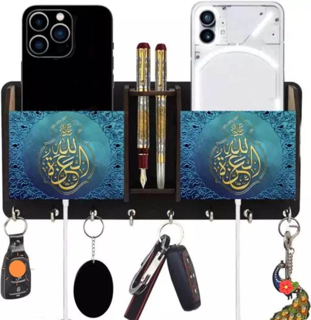 Allaha Printed Two Box Wood Key Holder mobile stand pen holder Wood Key Holder-image-8
