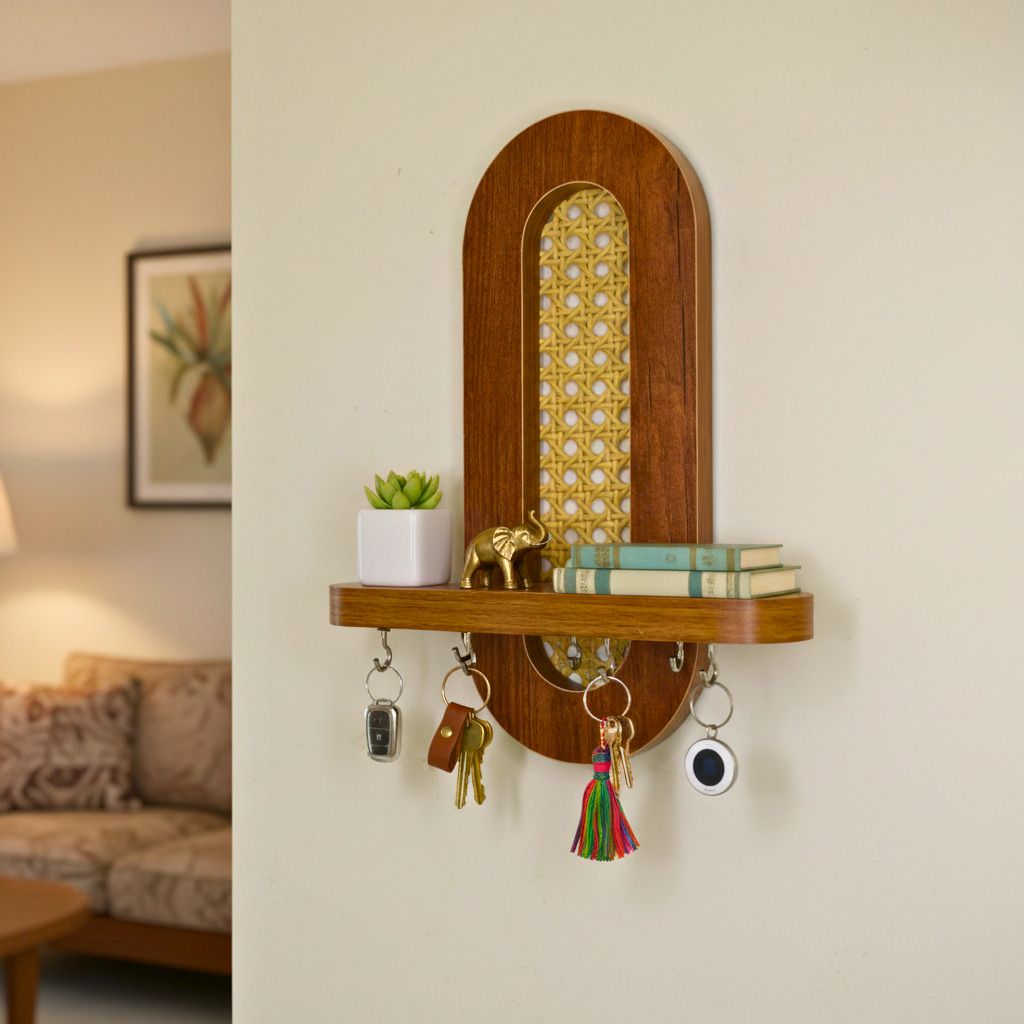 Oval Rattan Webbing Key Holder Wood Key Holder-image-23