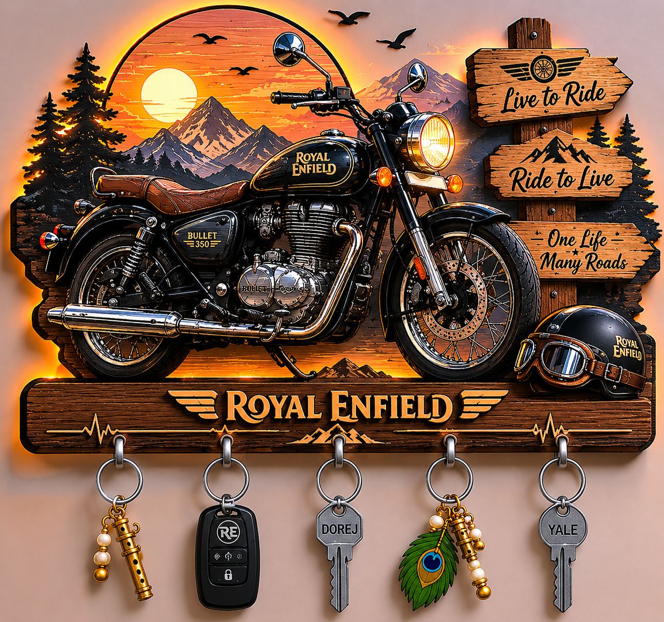 Printed Bike Shape Wooden Key Holder Home and Office Wood Key Holder-image-15