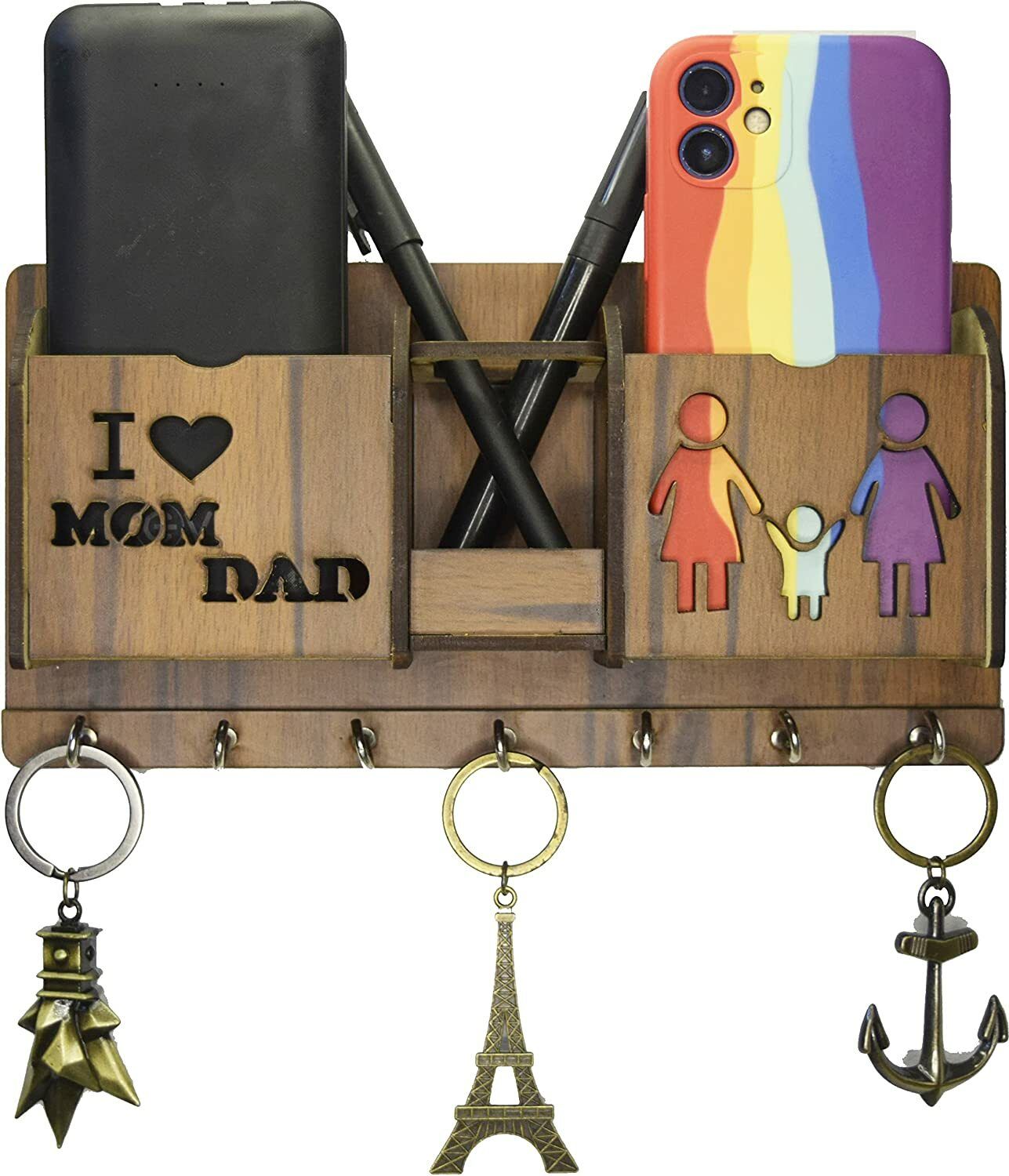sage i Love Mom Dad Key Holder Designer Wooden Key Holder Wood Key Holder-picture-2