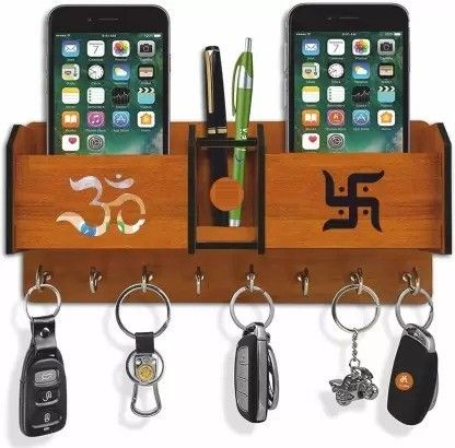 SUPER CRAZY Wooden Key Holder With 2 Pocket,Pen Stand With 8 Hooks To Hang Keys Wood Key Holder-image-49
