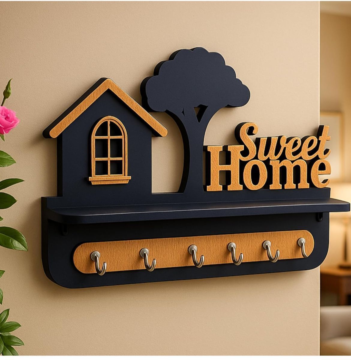 MINE KEY HOLDER AND HOME KEY STAND FOR WALL WITH 7HOOKS Wood Key Holder Wood Key Holder-image-26