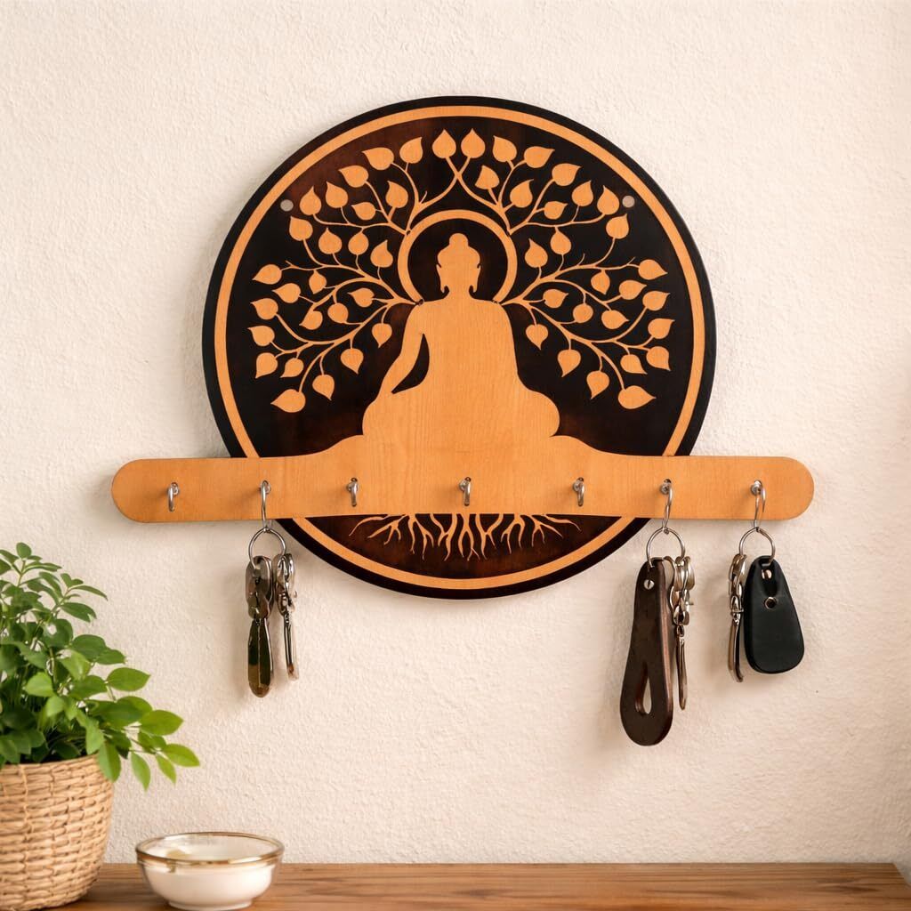 Wooden Key Holder with 6 Steel Hooks | Wall Mounted Key Hanger Decor Wood Key Holder-image-31