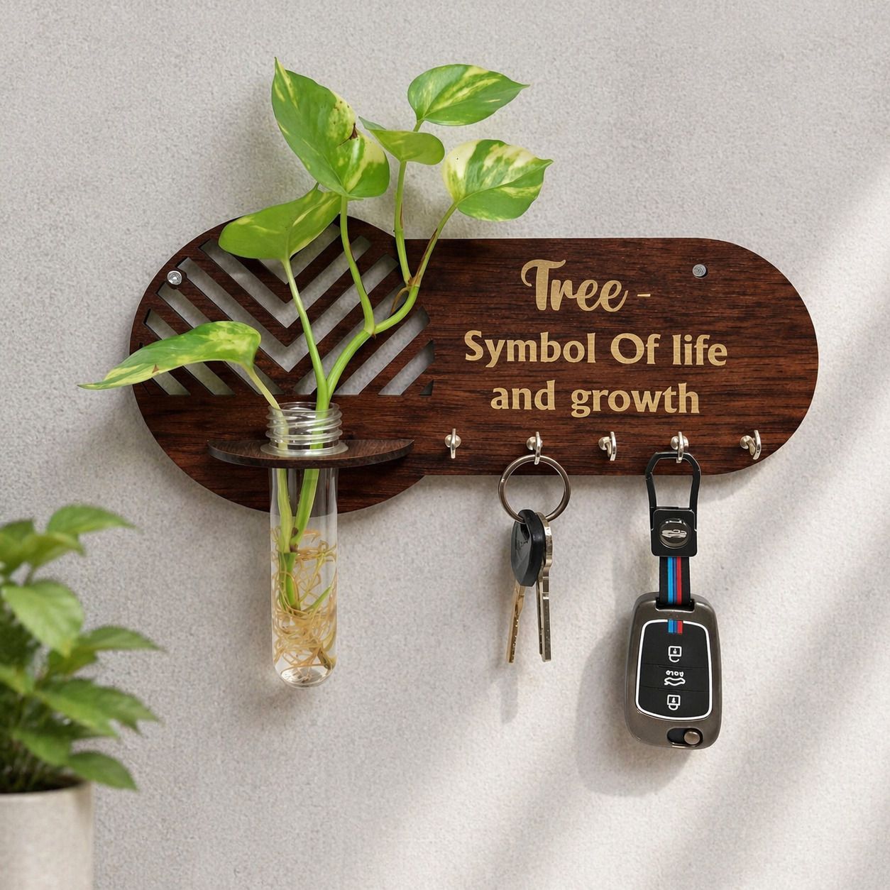 Vintage HOME Engraved Wooden Key Holder / Key Stand For Wall With Hooks Wood Key Holder-image-8