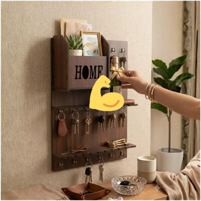 shubhamcraftssss Wooden Wall Mounted Key Holder with Shelf | Home Organizer | Brown Wood Key Holder-picture-23