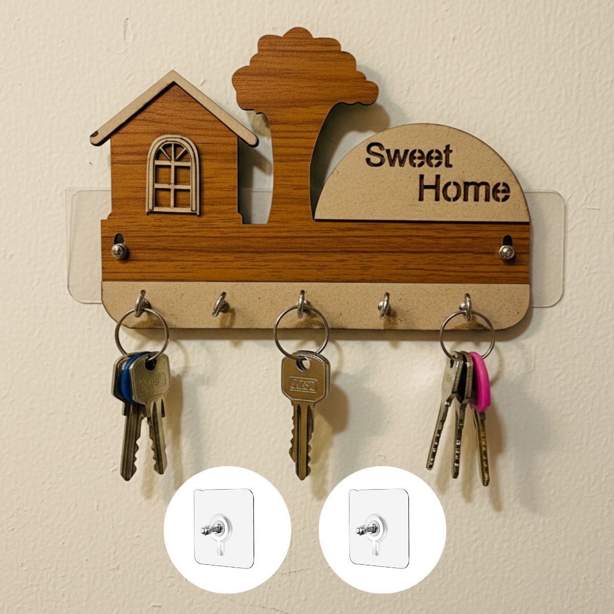 Sweet Home Without Drill Wall Key Holder – Rustic Key Rack for Entryway Wood Key Holder-image-18