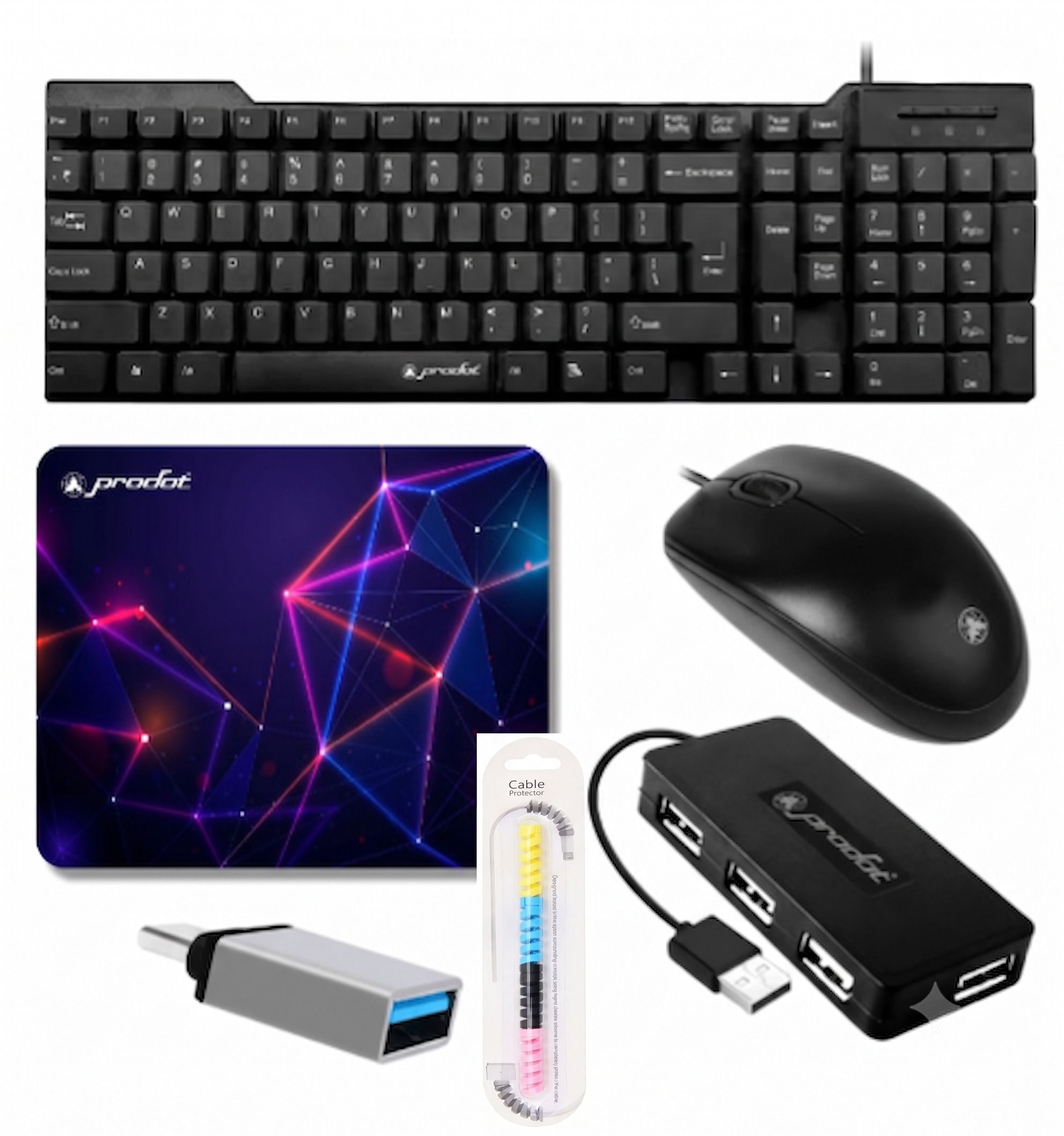 PRODOT Feel Keyboard & Comfy Mouse,4 Port Hub, Type-C OTG, Mousepad & Cable Protector Combo Set-picture-19