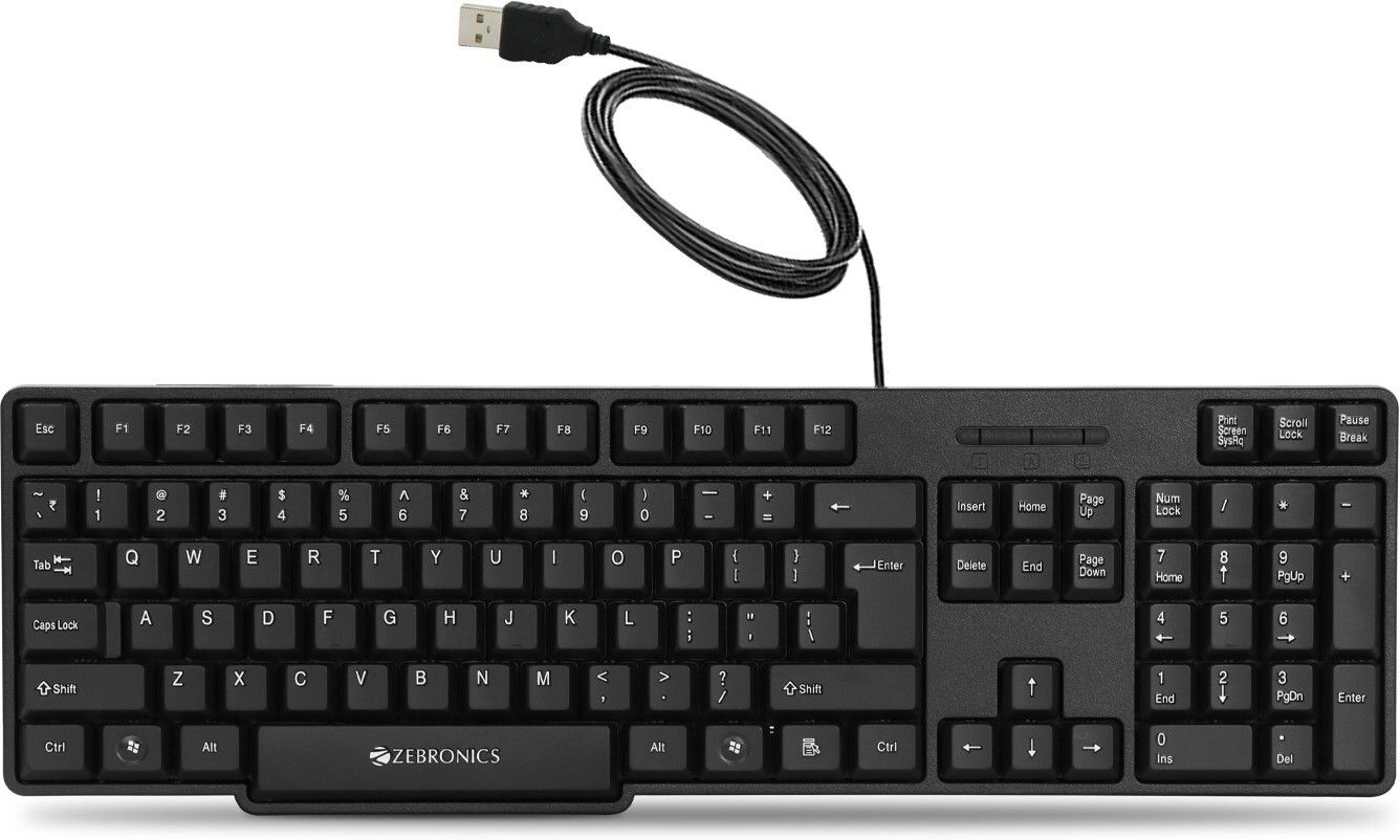 ZEBRONICS Zeb-K20 Wired USB Standard Desktop Keyboard Compatible with Desktop, Laptop, Mac UV Coated Keys, USB Interface, Retractable Stand, Plug and Play