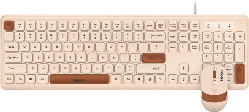 fingers velvet combo c4 with mouse wired usb standard multi-device keyboard compatible with desktop, laptop