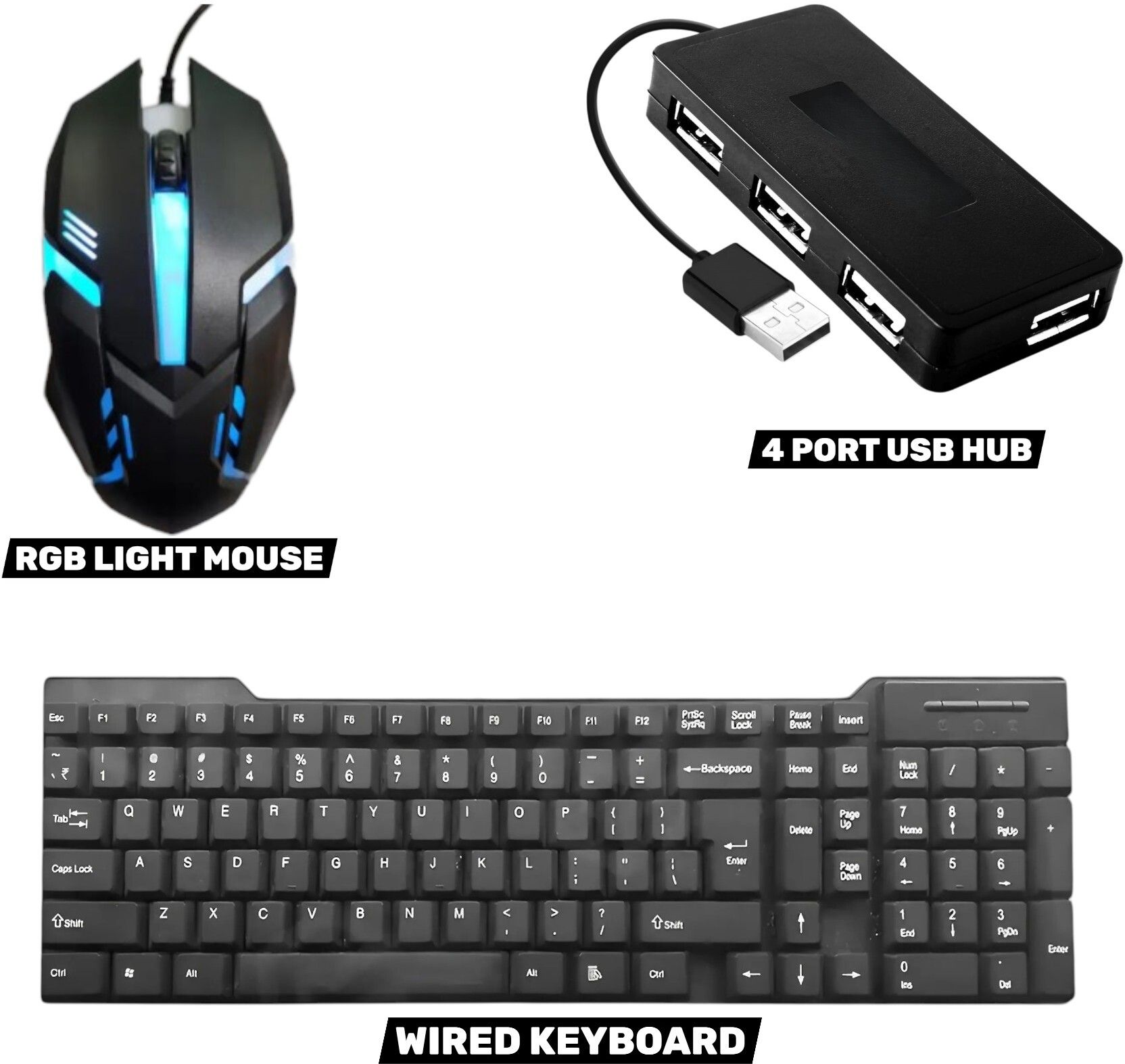 TechnCare FEEL KEYBOARD WITH ROBOT GAMING MOUSE AND 4 PORT USB HUB PS2 Standard Desktop Keyboard Compatible with Desktop, iPad, Laptop, Mac, Tablet-image-1
