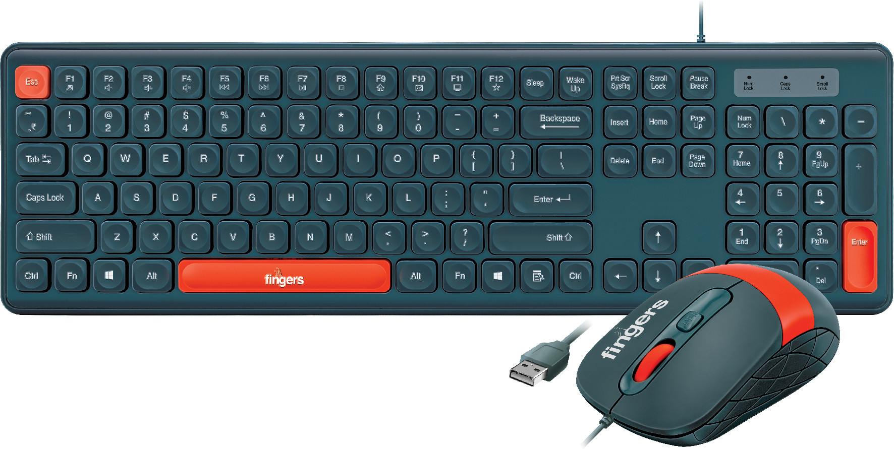 FINGERS Velvet Combo – Rangeela Series Wired USB Standard Desktop Keyboard Compatible with Desktop, Laptop, Mac Easy to Use,Plug and Play,Quick, Comfy Durable body image 1