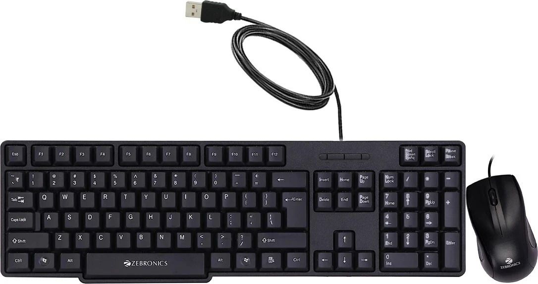 ZEBRONICS Zeb-Judwaa 750 Combo Wired USB Standard Desktop Keyboard Compatible with Desktop, Laptop, Mac with 104 Keys and a USB Mouse with 1200 DPI