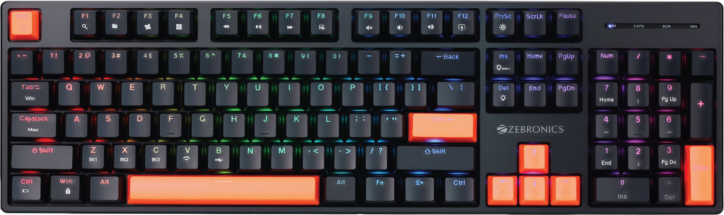 ZEBRONICS ZEB-MWK2 (Black) Bluetooth, Wireless, Wired USB Standard Gaming Keyboard Compatible with Desktop, Laptop, Tablet, Mac Tri-Mode, Rechargeable, N-Key Rollover, Linear Red Switches, 1000Hz Polling Rate,104 Keys, Mechanical-image-44