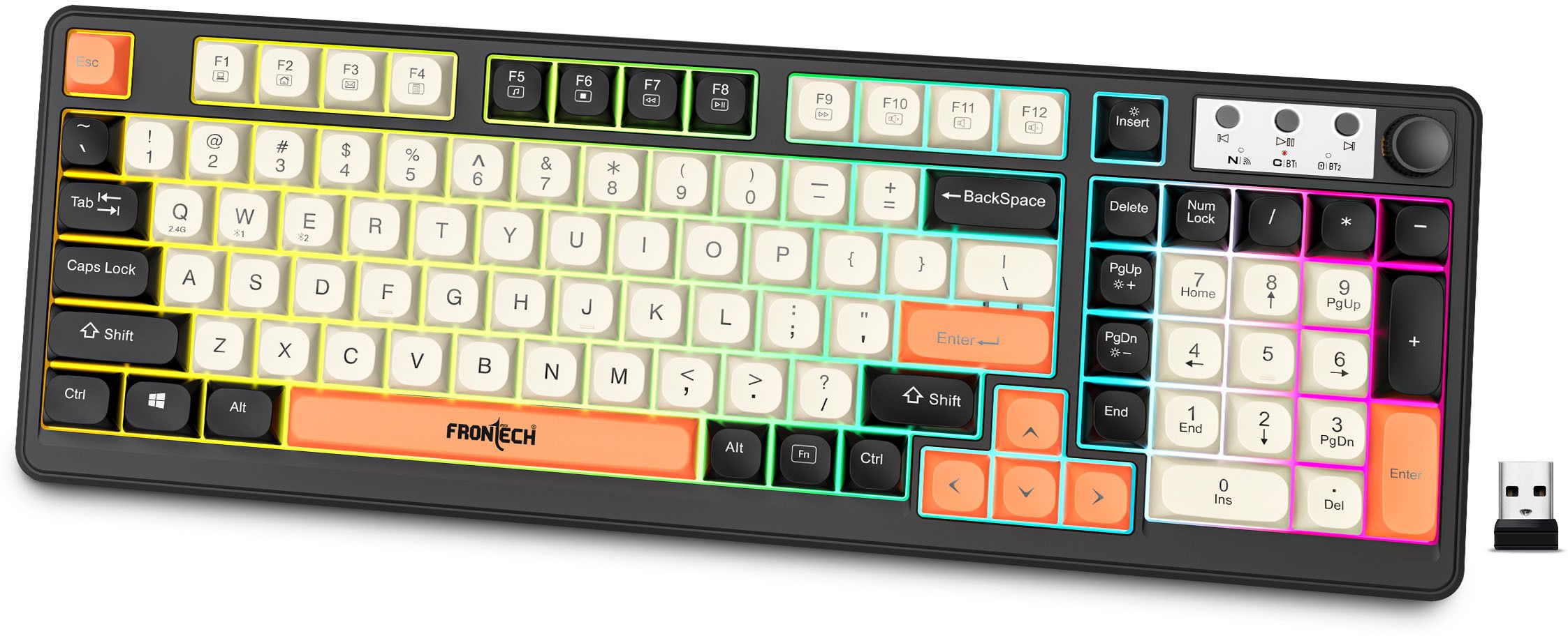 Frontech Gaming Keyboard | 98 Keys | 19 Anti-Ghosting Keys | 2.4GHz & BT 5.1 | RGB | Wireless Standard Gaming Keyboard Compatible with Laptop-picture-23