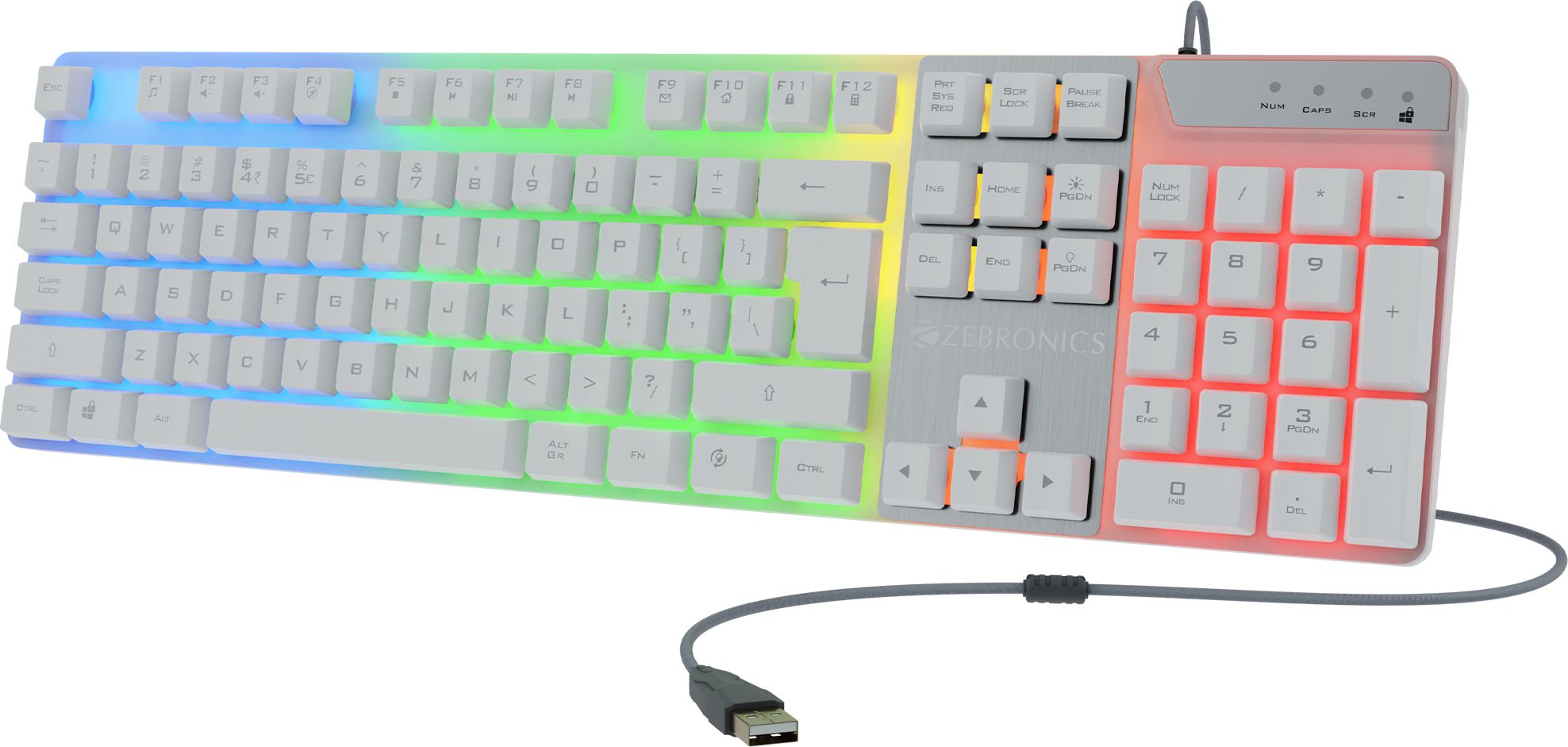 ZEBRONICS War-K Wired USB Standard Gaming Keyboard Compatible with Desktop, Laptop, Mac 104 Keys, Multi-Color LED, 1.8m Braided Cable, Anti-Ghosting 19 Keys-image-2