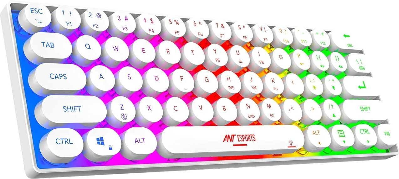 Ant Esports MK1500 Retro Style Mini 60% Pro RGB with Membrane Switches for PC/Mobile/Laptop Wireless Tenkeyless Gaming Keyboard Compatible with Desktop, Laptop, Tablet, iPad, Mac Ant Esports MK1500 Retro Style Mini 60% Pro RGB Wireless Gaming Keyboard with Membrane Switches for PC/Mobile/Tablets/Laptop/TV's- White.-picture-12