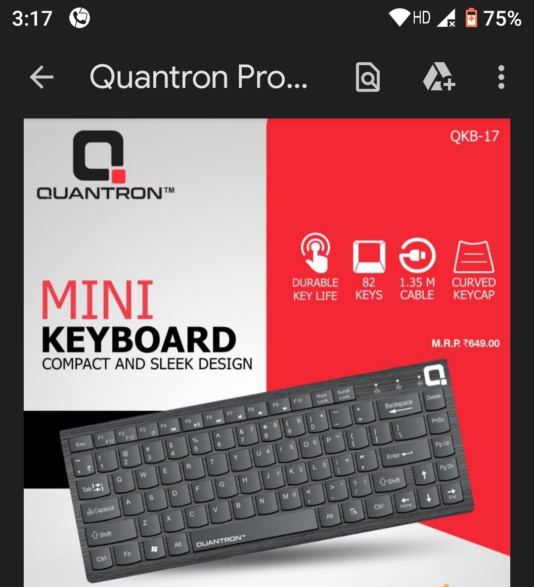 Quantron QKB -17 MINI KEYBOARD COMPACT AND SLEEK DESIGN Wired USB Standard Laptop Keyboard Compatible with Laptop-picture-38