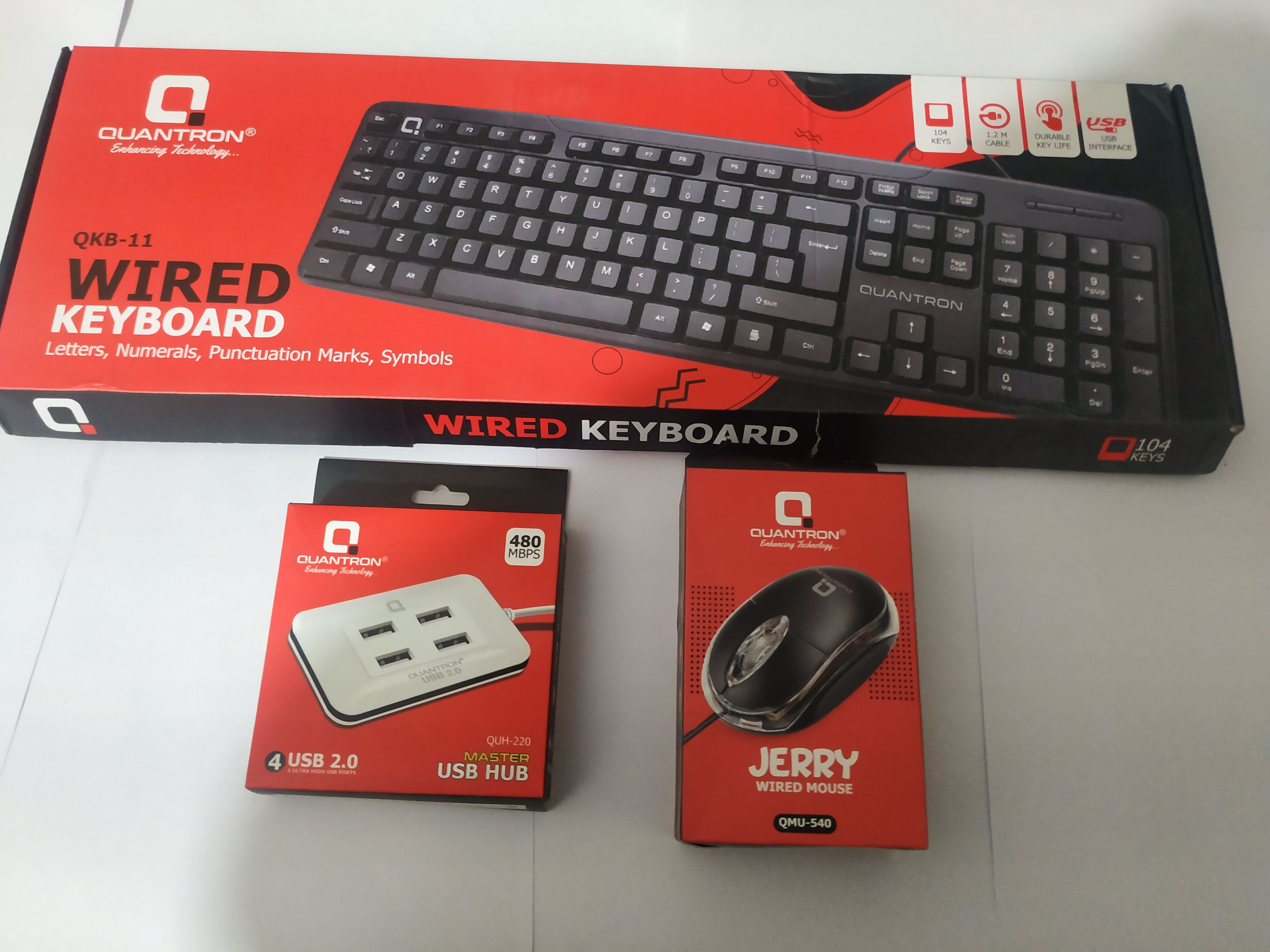 Quantron QKB 11- Wired KEYBOARD+ 540 USB WIRED MOUSE + 4 PORT HUB COMBO Wired USB Standard Laptop Keyboard Compatible with Laptop-image-1