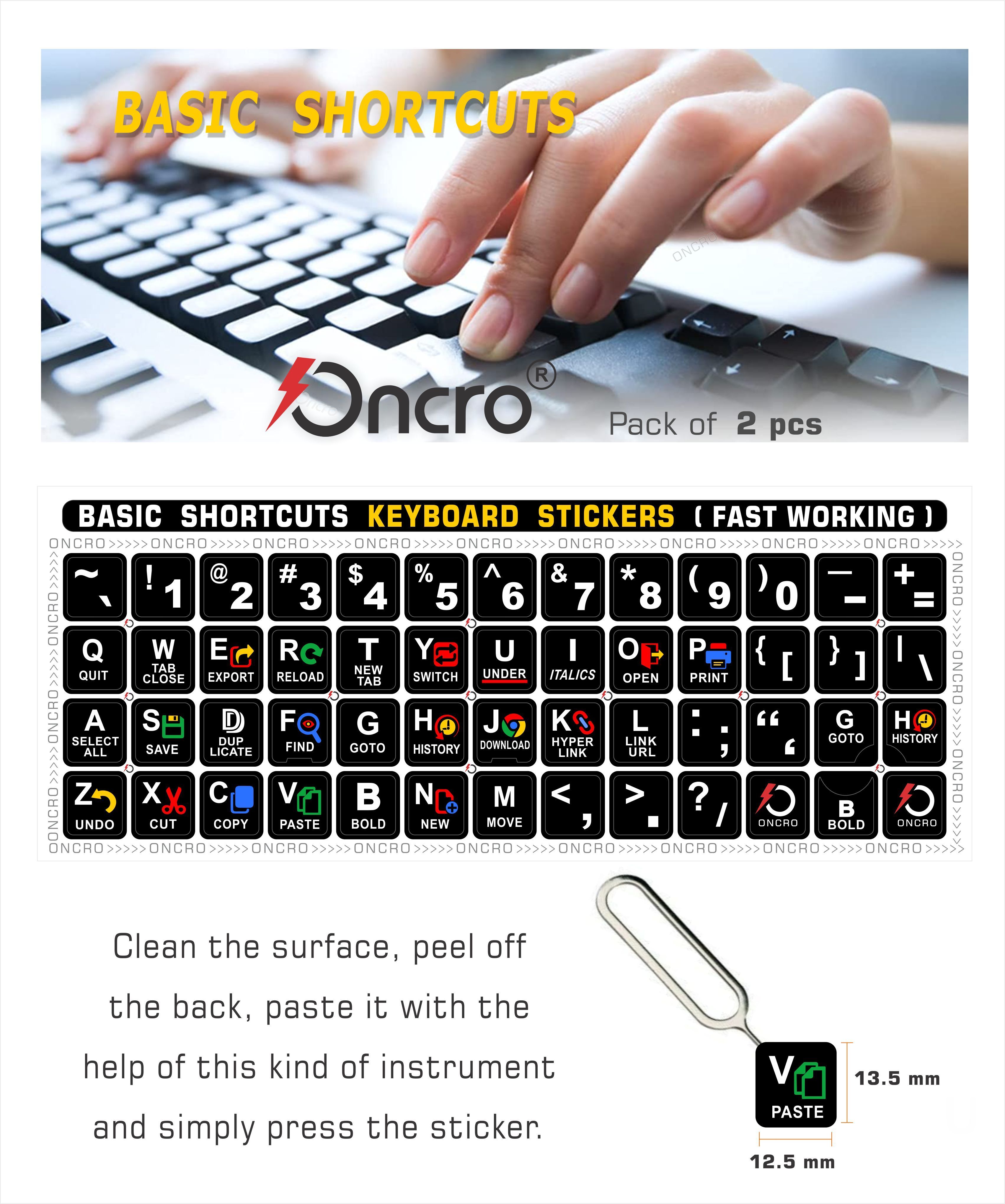 ONCRO windows short cut keyboard key stickers English typing alphabets shortcut guide Wired USB Laptop-size Laptop Keyboard Compatible with Desktop, Laptop-image-8