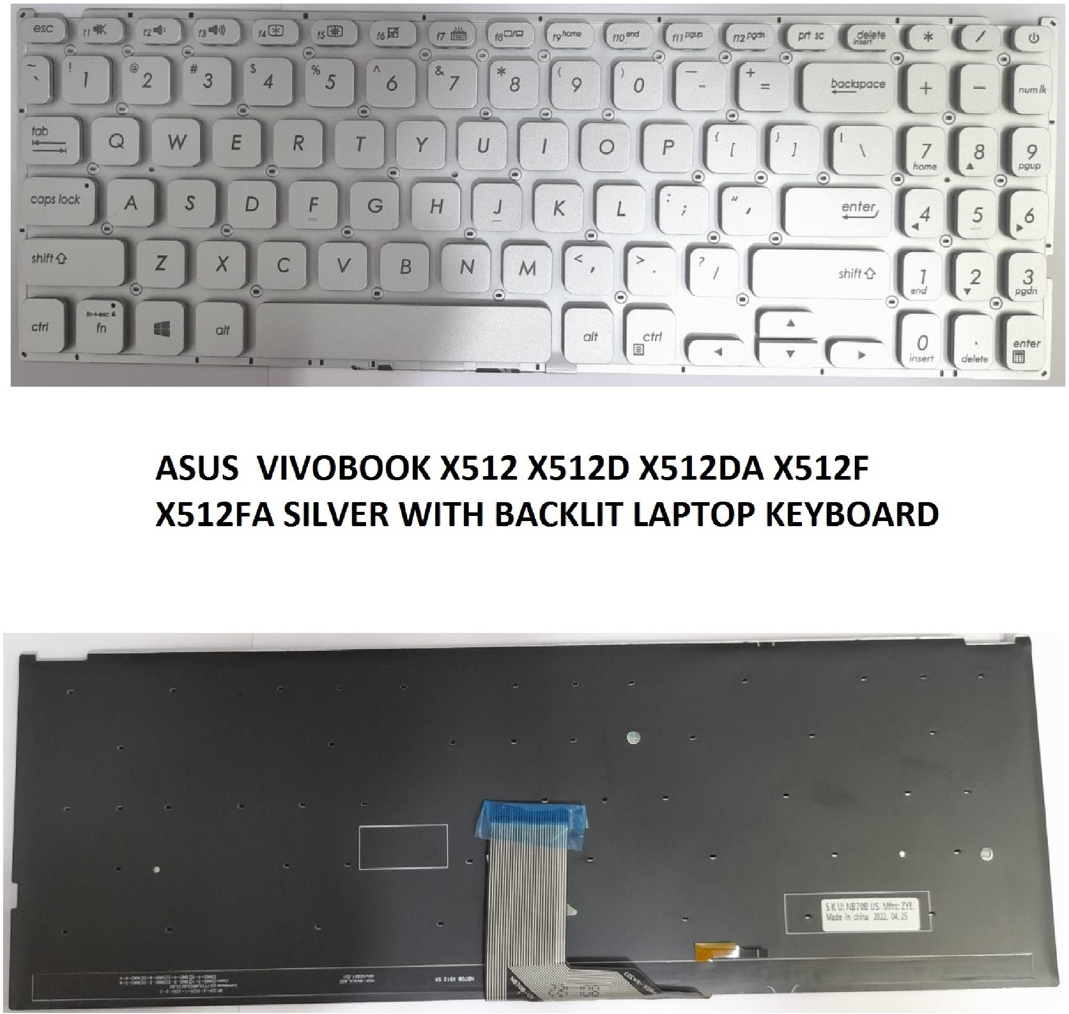 SOLUTIONS-365 COMPATIBLE FOR ASUS VIVOBOOK X512 X512D X512DA X512F SILVER WITH BACKLIT Internal Laptop-size Laptop Keyboard Compatible with Desktop, Laptop, Mac image 1