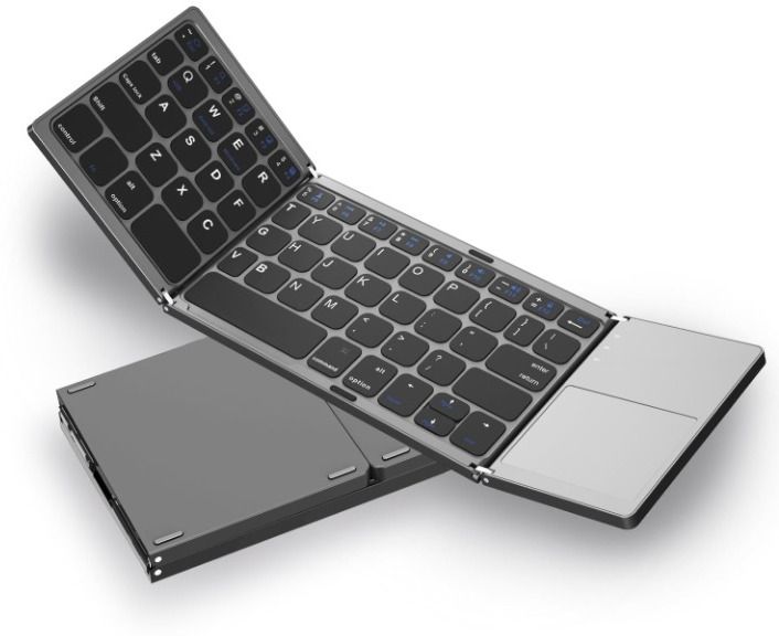 microware B033 Pocket-sized Wireless BT Ultra-Slim Folding Keyboard with Touchpad Wireless, Wired USB Handheld Multi-device Keyboard Compatible with Laptop, iPad, Tablet-image-4