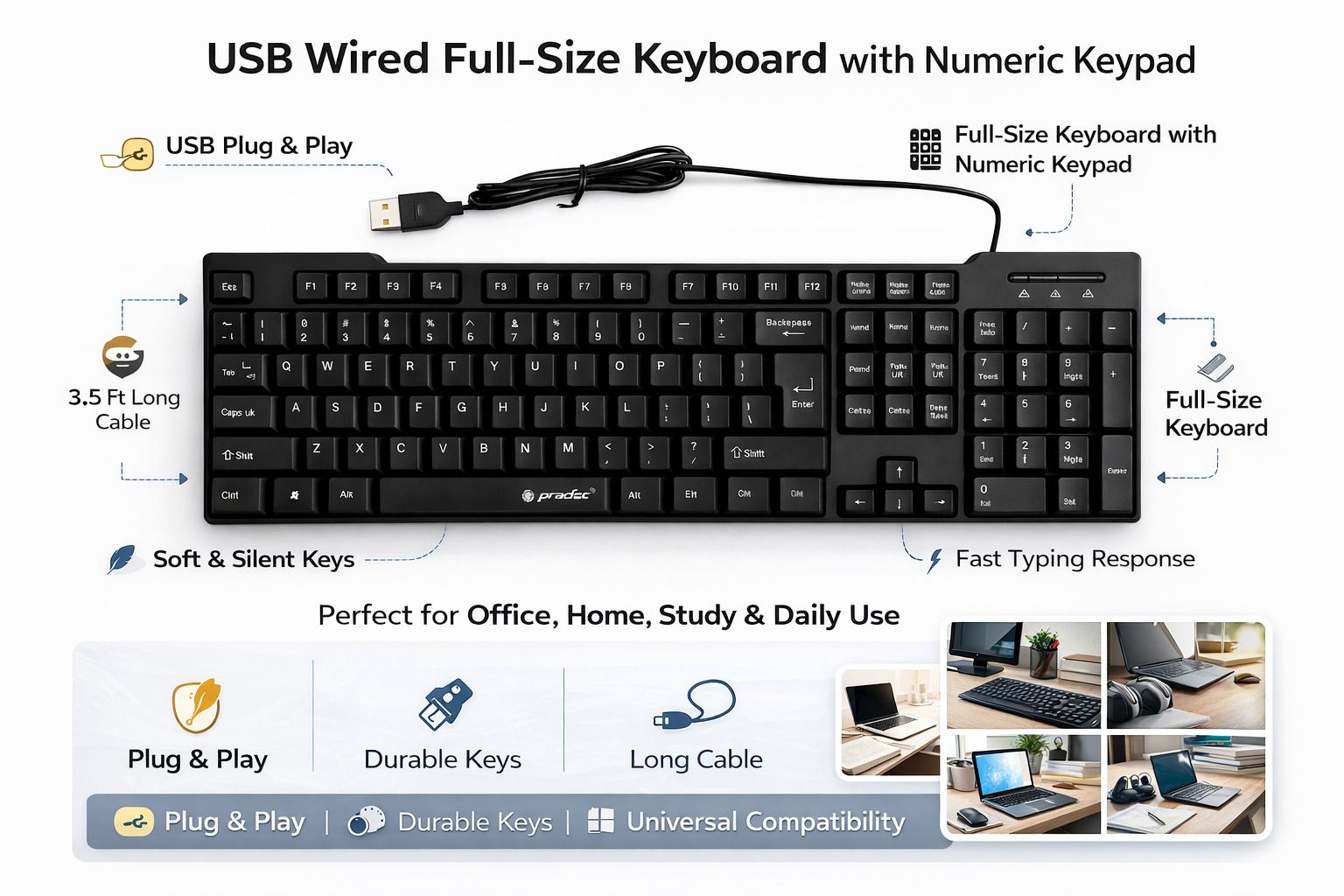 PRODOT FEEL Wired USB Standard Multi-device Keyboard Compatible with Desktop, Laptop, Tablet, Mac, iPad-image-46