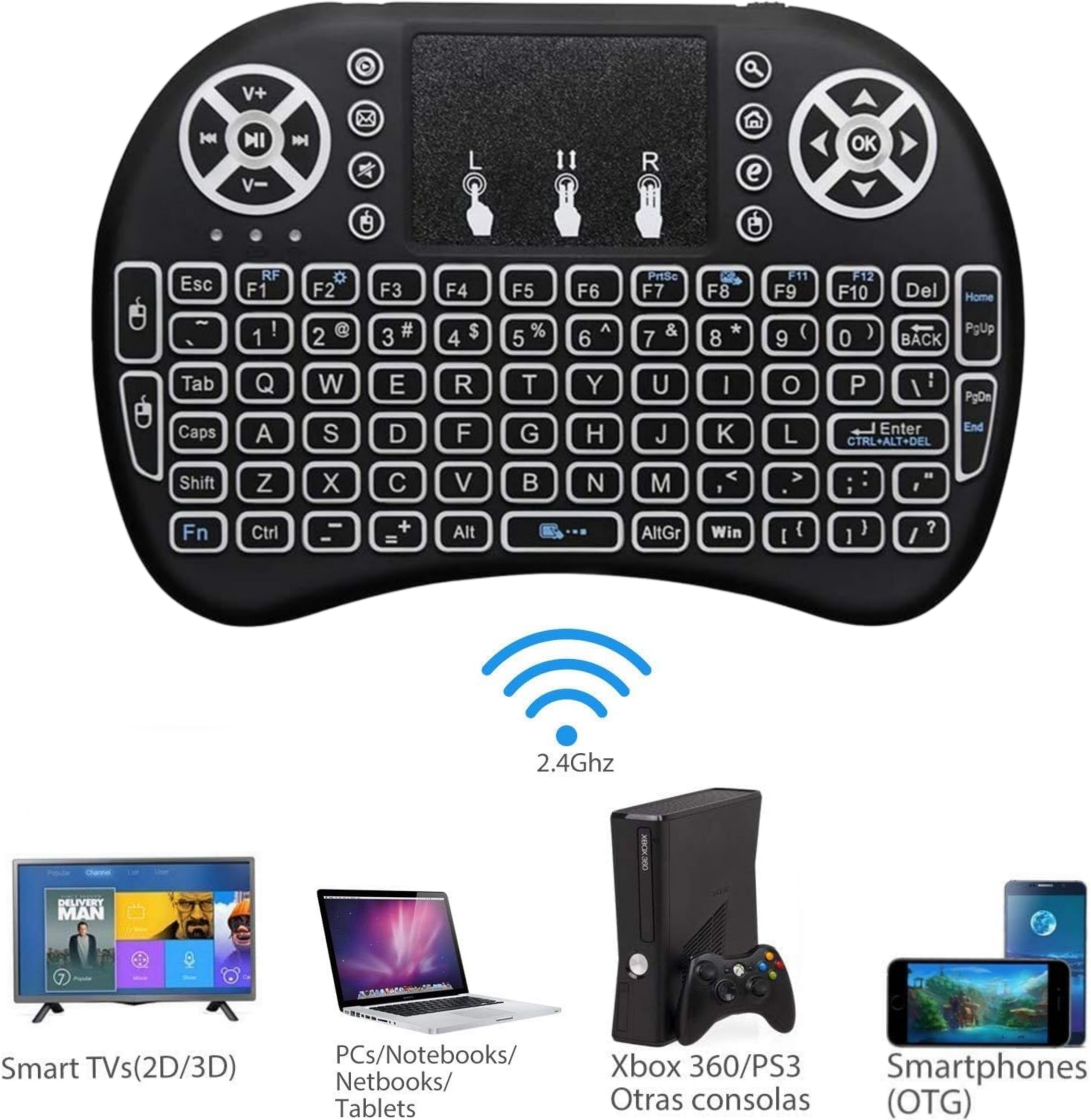 coolcold RGB Backlit 2.4G + Bluetooth Mini Keyboard for Smart Devices (Black) Bluetooth, Wireless Handheld Multi-device Keyboard Compatible with Desktop, iPad, Laptop, Mac, Tablet-image-16