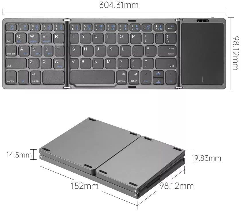 DITCAFOS Foldable Bluetooth Keyboard with Touchpad, Tri-Folding Wireless Mini Keyboard Wired USB, Wireless Handheld Multi-device Keyboard Compatible with Desktop, Laptop, Tablet, iPad, Mac multimedia_keys,Foldable Bluetooth Keyboard with Touchpad, Tri-Folding Wireless Mini Keyboard-image-25