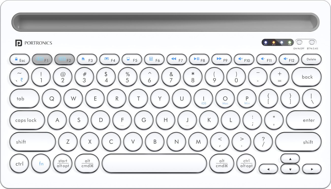Portronics Bubble Dock Bluetooth, Wireless Handheld Multi-device Keyboard Compatible with Desktop, Laptop, Mac with Tablet/Smartphone holder 12 inch wide & On/Off switch,Compact Tenkeyless-picture-24