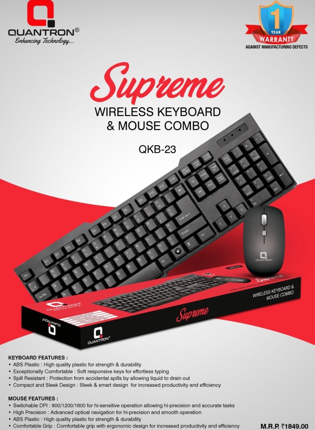 Quantron QKB -23, SUPREME WIRLESS KEYBOARD & MOUSE COMBO. Internal Standard Multi-device Keyboard Compatible with Desktop-image-12