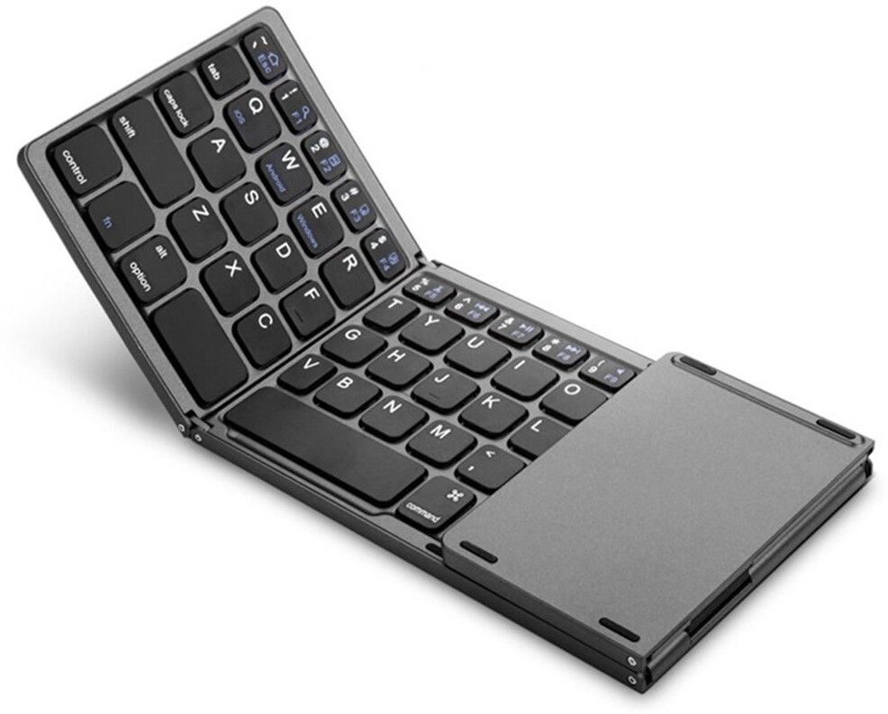 microware Three folding keyboard Bluetooth wireless keyboard with touchpad support tablet Wireless, Wired USB Handheld Multi-device Keyboard Compatible with Laptop, iPad, Tablet-image-0