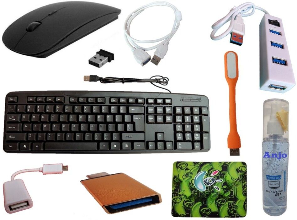 ANJO Combo 9 in 1 Pack Wired USB Standard Multi-device Keyboard Compatible with Desktop, Laptop, Mac Easy to Use,Plug and Play,Quick, Comfy Durable body-image-1