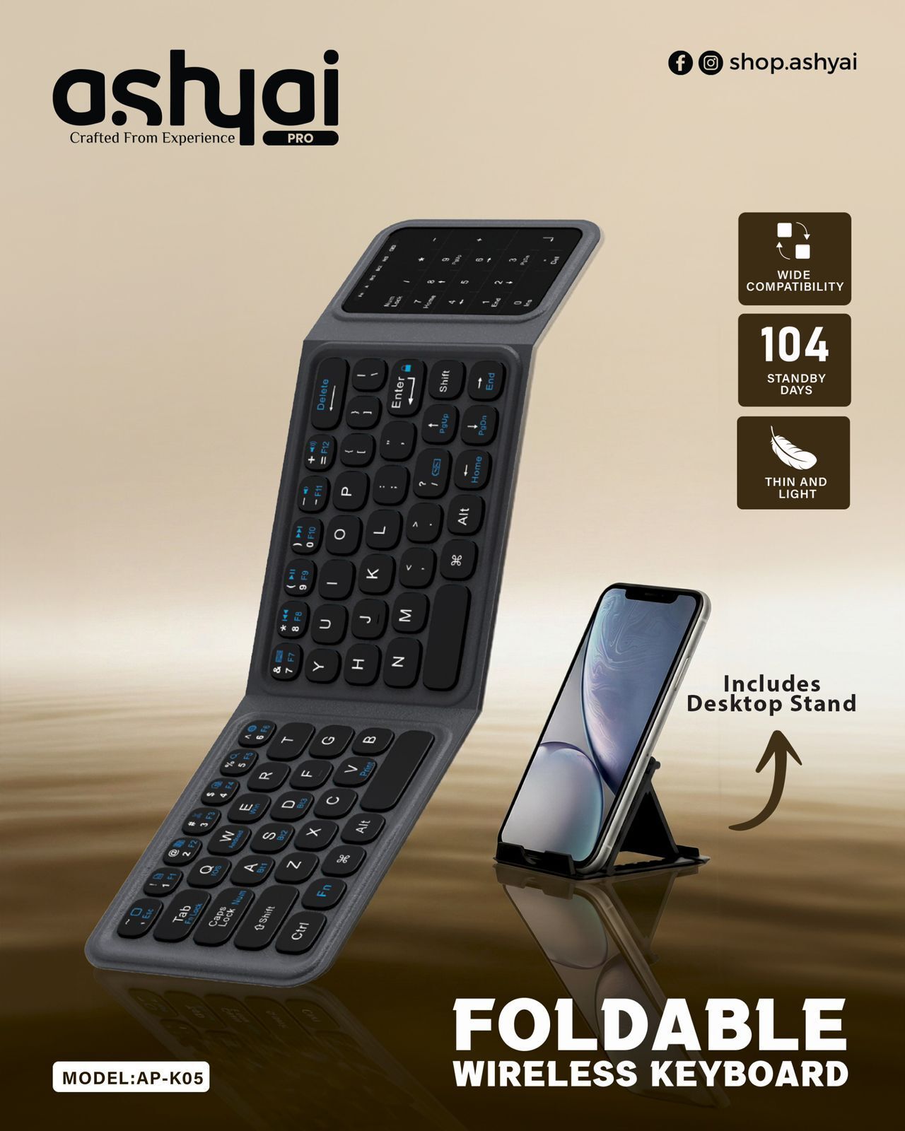ASHYAI PRO AP-K05 Wireless Standard Multi-device Keyboard Compatible with Desktop, iPad, Laptop, Mac, Tablet-image-41