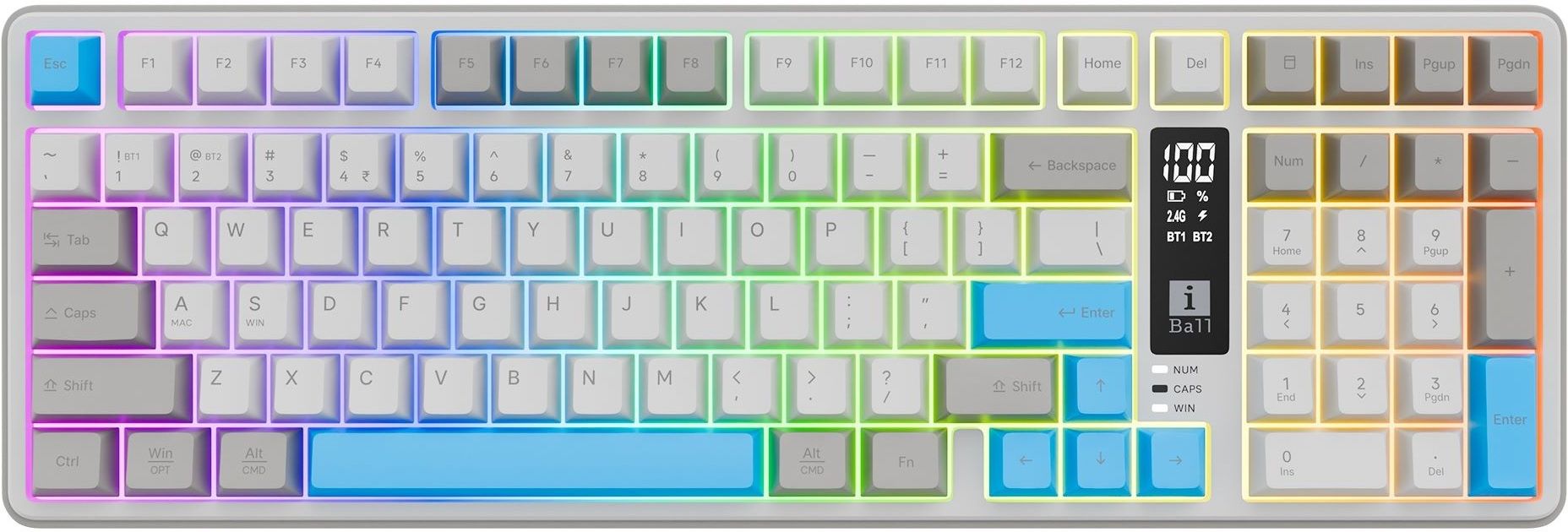 iBall Qwerty S500 (Mint) Wired USB, Wireless, Bluetooth Standard Multi-device Keyboard Compatible with Desktop, Mac 99 key layout, Mech Membrane Keys, RGB Backlit, Smart Display, Anti-Ghosting-image-10