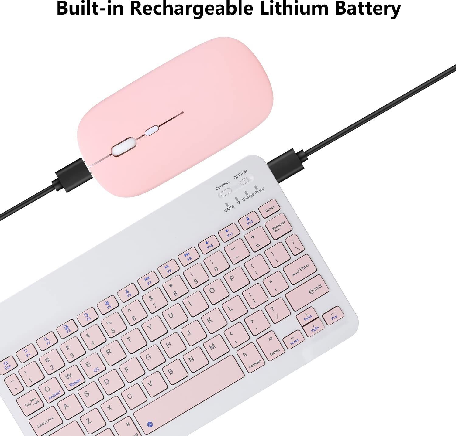 RyzCare Rechargeable Slim Typewriter-Style Compact Keyboard & Mouse Wireless Laptop-size Multi-device Keyboard Compatible with Tablet, Desktop, iPad, Laptop-image-10