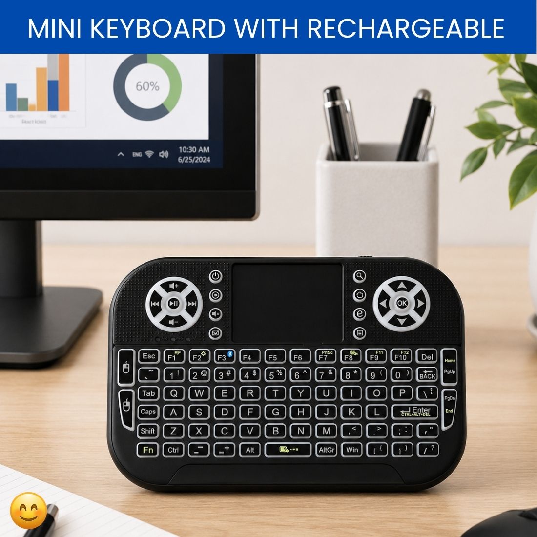 SYARA Mini Wireless Keyboard With Touchpad, 2.4GHz USB Receiver For Smart TV & PCEU102 Wireless Thumb-size Tablet Keyboard Compatible with Desktop-image-45