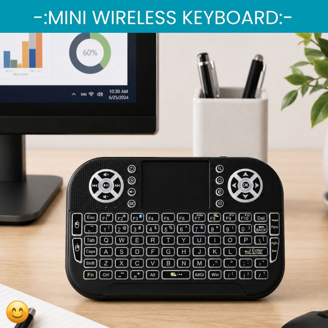 SYARA Mini Wireless Keyboard With Touchpad, 2.4GHz USB Receiver For Smart TV & PCQU475 Wireless Thumb-size Tablet Keyboard Compatible with iPad-image-48