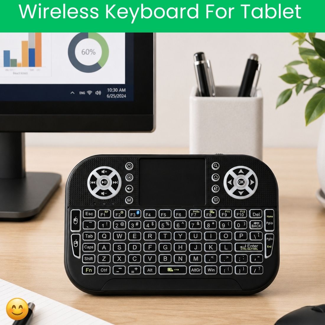 SYARA Mini Wireless Keyboard With Touchpad, 2.4GHz USB Receiver For Smart TV & PCEU474 Wireless Thumb-size Tablet Keyboard Compatible with Tablet-image-41