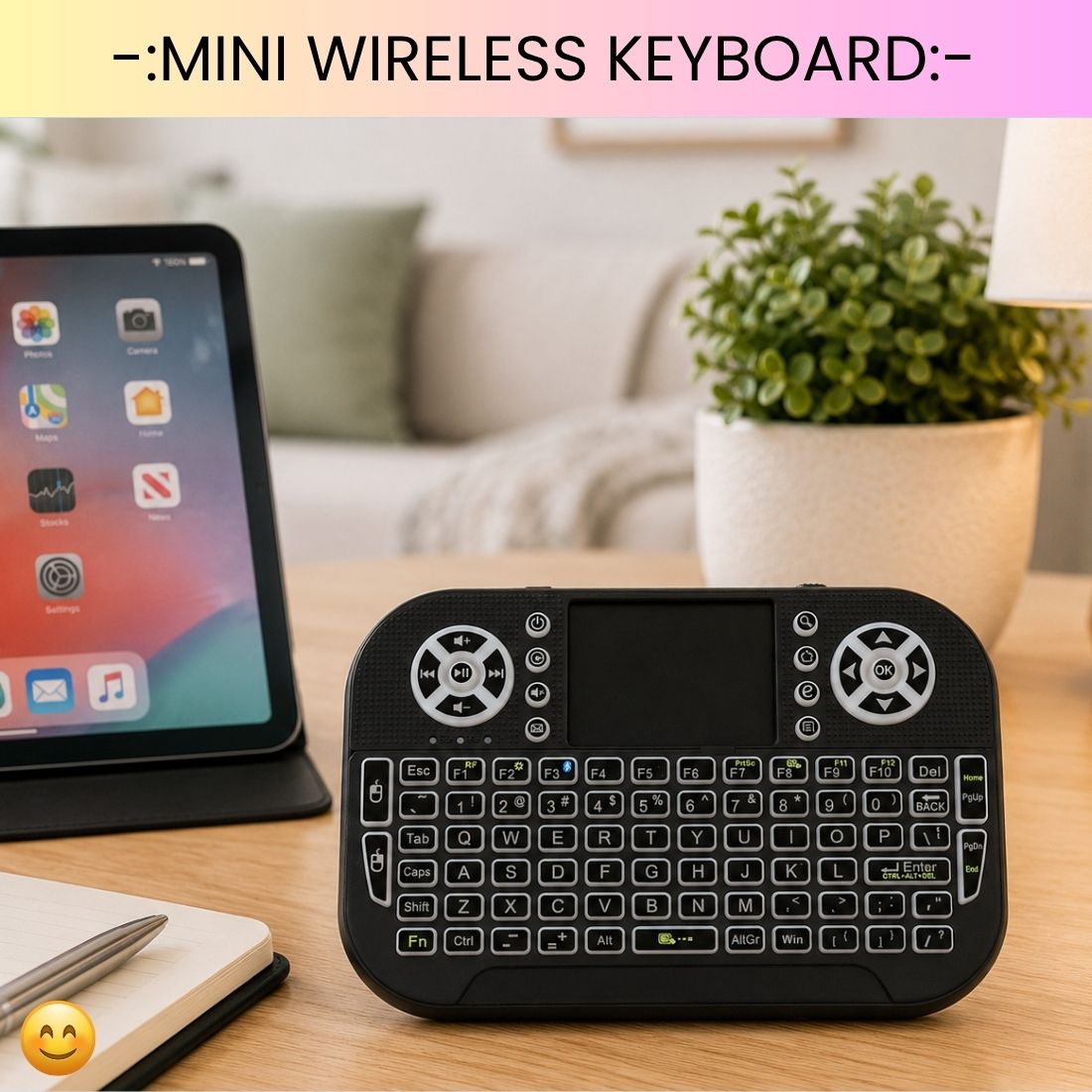 SYARA Mini Wireless Keyboard With Touchpad, 2.4GHz USB Receiver For Smart TV & PCWU284 Wireless Thumb-size Tablet Keyboard Compatible with Tablet-image-47