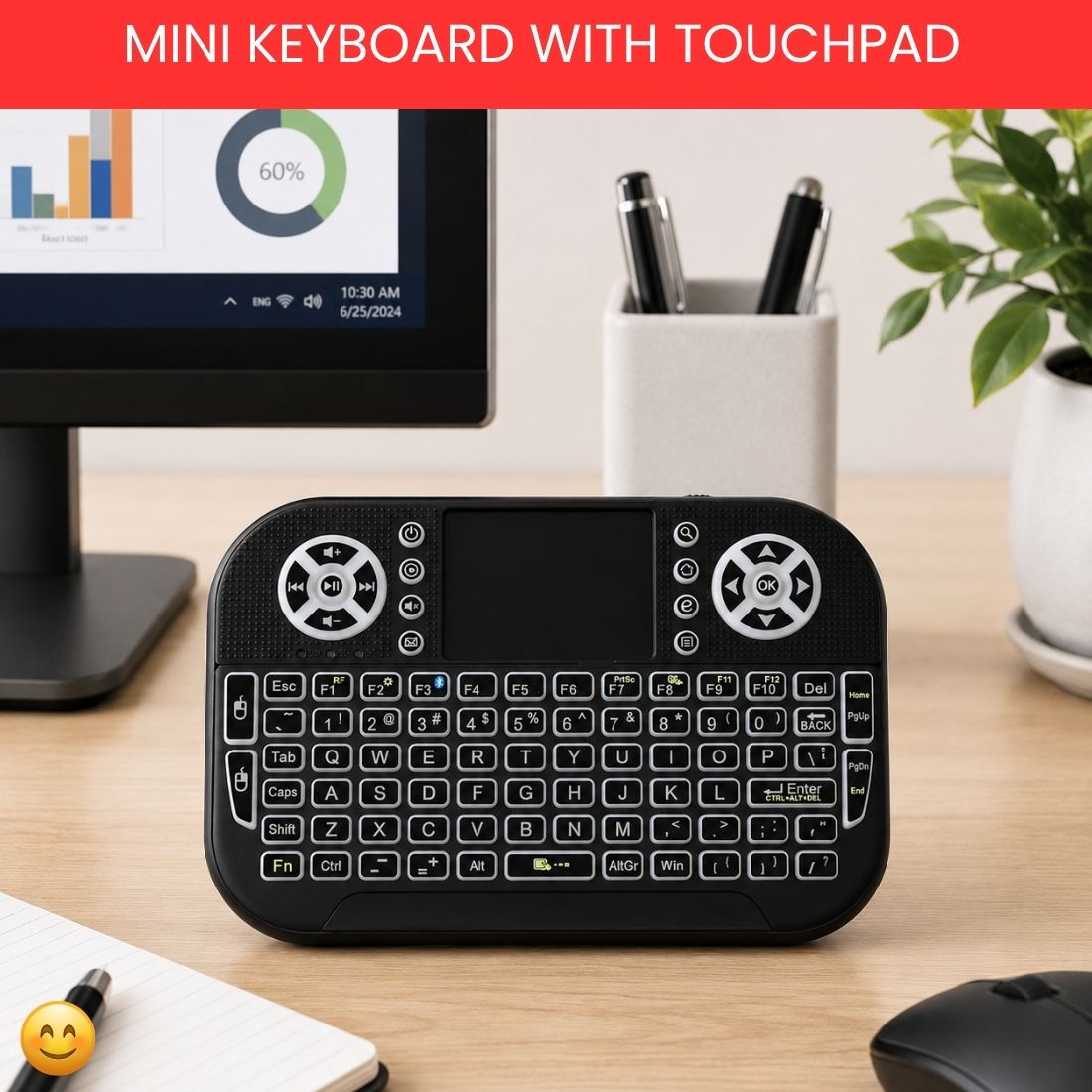 SYARA Mini Wireless Keyboard With Touchpad, 2.4GHz USB Receiver For Smart TV & PCEU426 Wireless Thumb-size Tablet Keyboard Compatible with Laptop-image-46