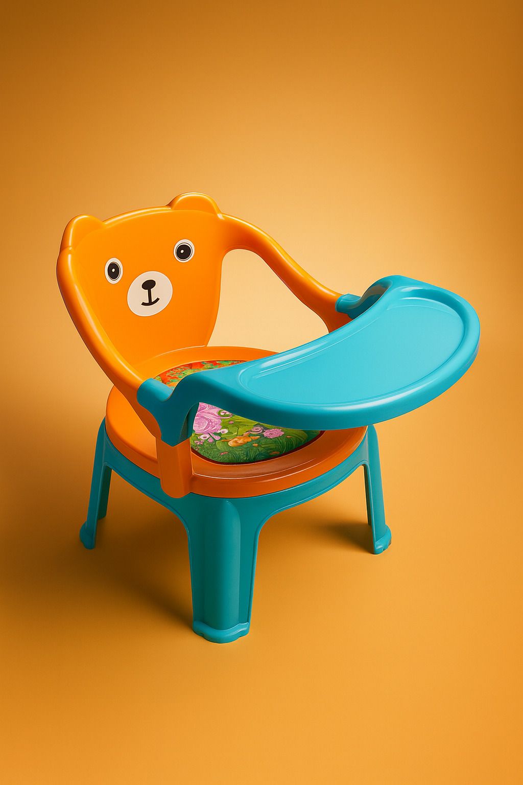 Kids Feeding Chair orange with blue | Whistling Cushioned Chair | Baby chair
