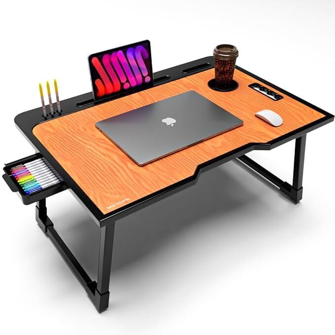 Engineered Wood Laptop Table Portable | Foldable | Round Edges I Non-Slip Legs | Wood Portable Laptop Table-image-23